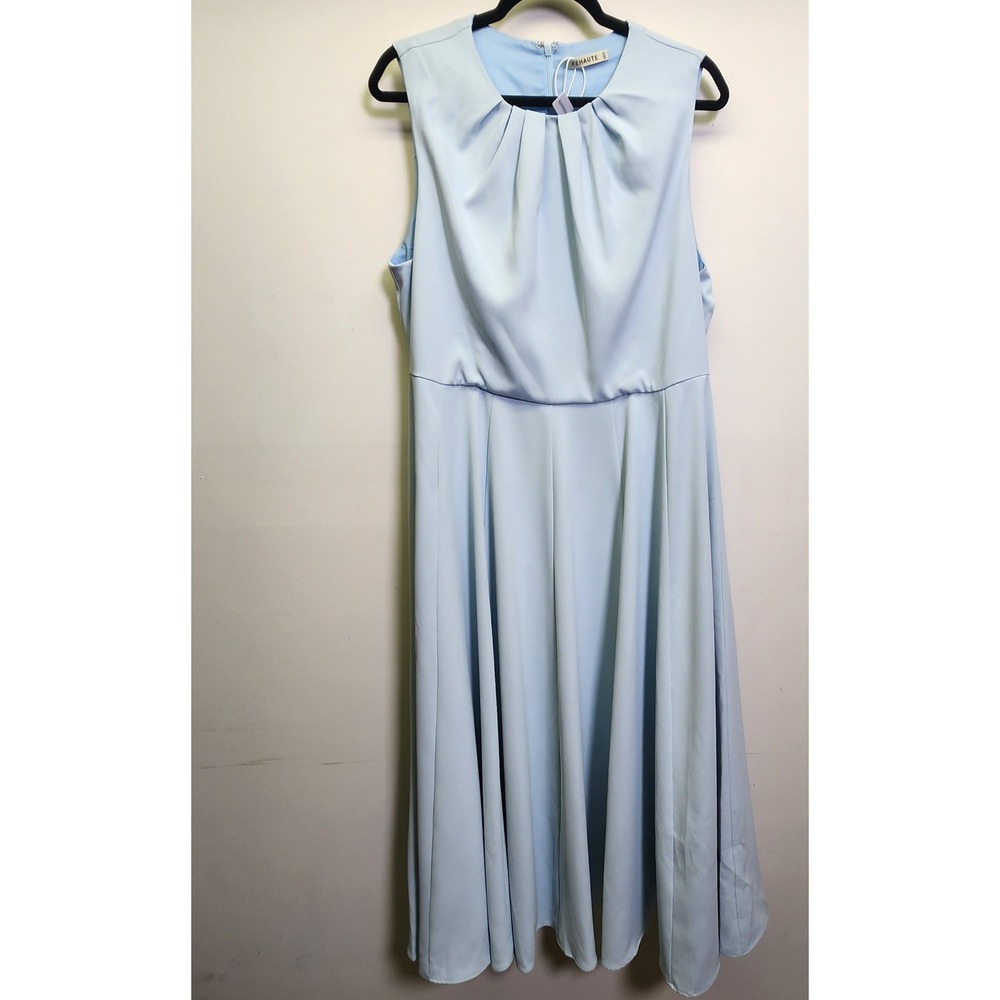 Fehaute NWT Ruched Crew Neck Sleeveless A-Line Midi Dress Sz 12 Lined